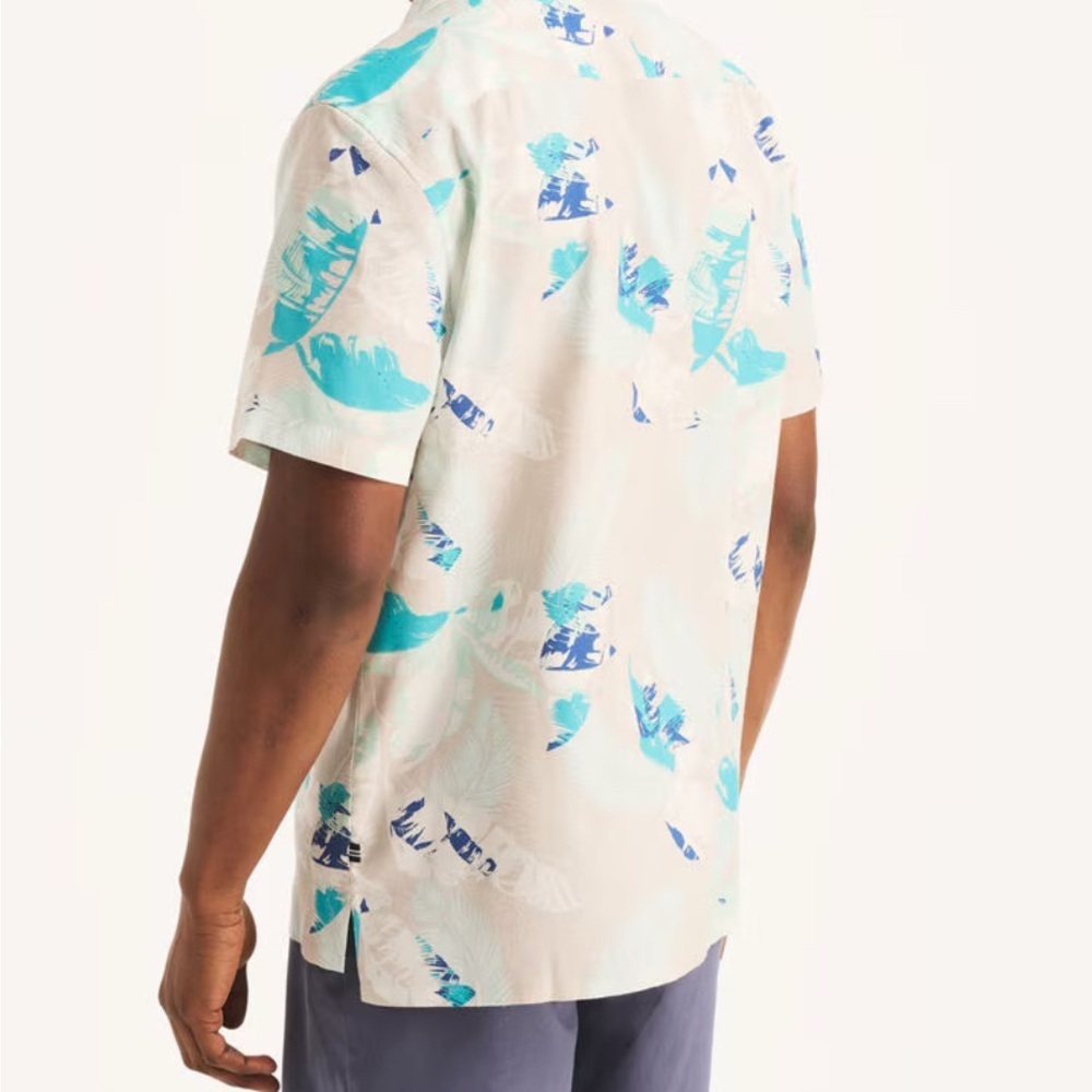 💙NEW!!💙 Nautica Cream and Blue Casual Button Down Shirt🩵🩵XXL🩵 - Picture 8 of 10